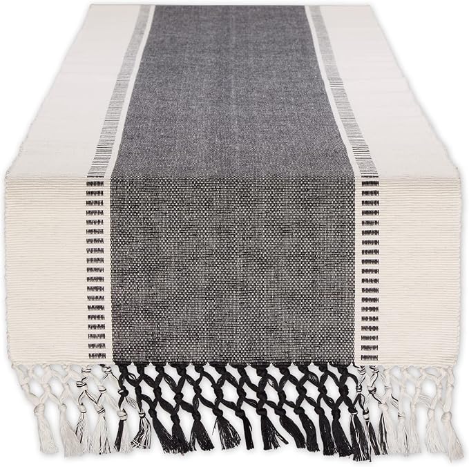 DII Dobby Stripe Table Runner, 13x72 Black & Cream Background | Woven by DII