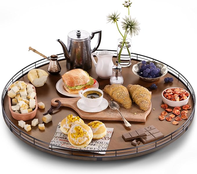 AMH 24-Inch Extra Large Farmhouse Oak Lazy Susan Organizer, Walnut Finish | by AMH