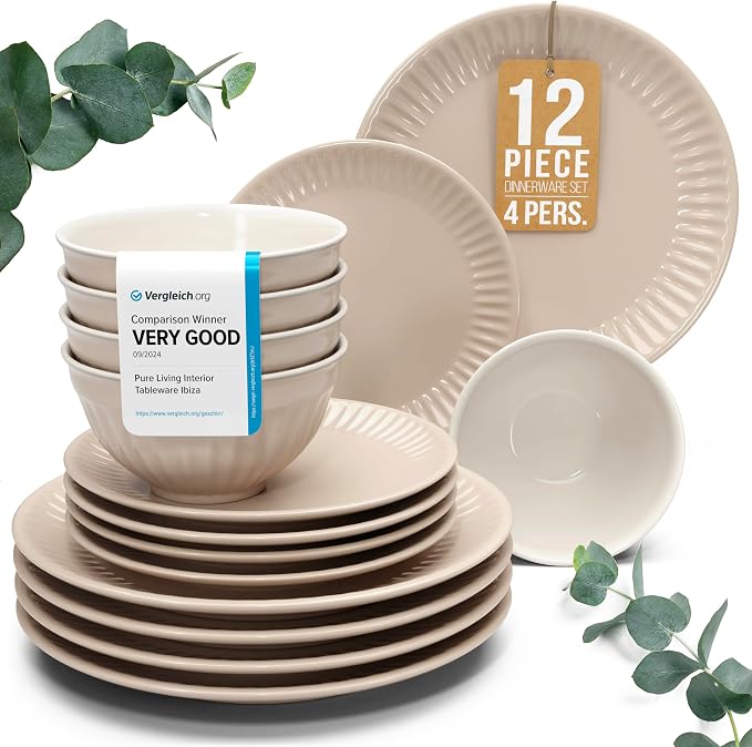 12 Piece Stoneware Dinnerware Set by PURELIVING