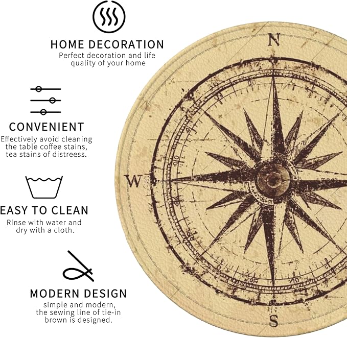 Compass Coasters Leather Round Drink Coasters 6 Pcs Set - Image 3