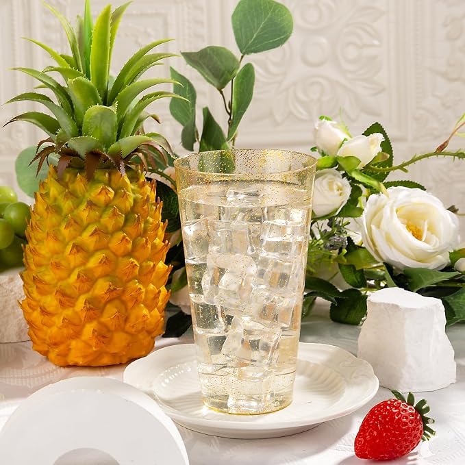 I00000 16 oz Gold Plastic Cups, 100 Pack Gold Glitter Plastic Cups Tumblers - Image 2
