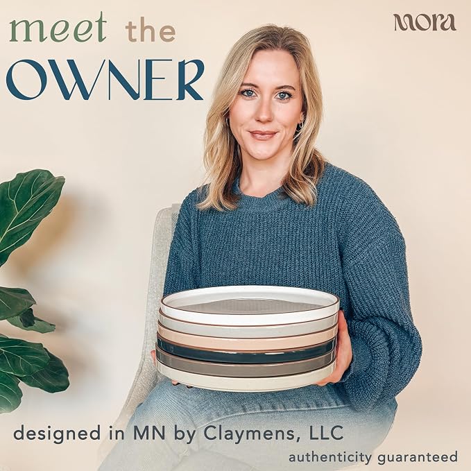 MORA Ceramic Flat Dinner Plates Set of 6, 10.5 in High Edge Dish Set - Image 3