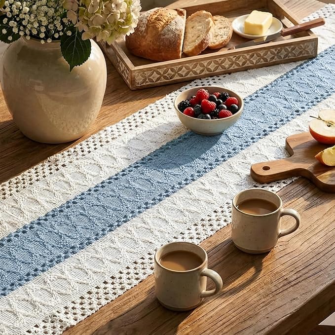 Artoid Mode Sky Blue Farmhouse Rustic Table Runner 12x36 Inch | Seasonal - Image 3