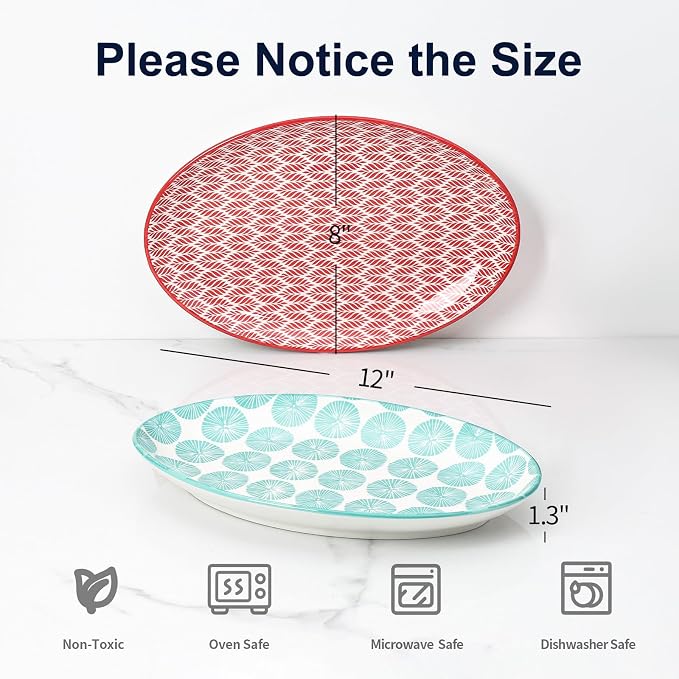 Selamica 12 Inch Ceramic Oval Serving Platters Set of 4, Serving Plates - Image 2