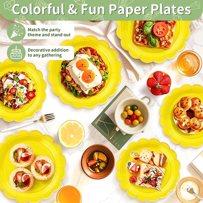 50 Pcs Yellow Paper Plates Disposable, Dessert Cake Plates, - Image 5