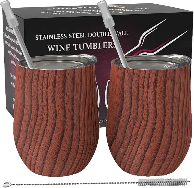 CHILLOUT LIFE 12 oz Stainless Steel Wine Tumblers 2 Pack by CHILLOUTLIFE