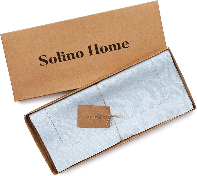 Solino Home 100% Pure Linen Table Runner Blue, Classic Hemstitch 14 x 60 in | - Image 6