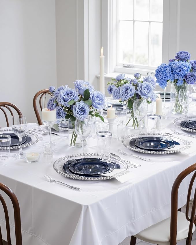 350 Pcs Blue Silver Plates for Graduation | Blue Party Plates Set for 50 Guests - Image 3