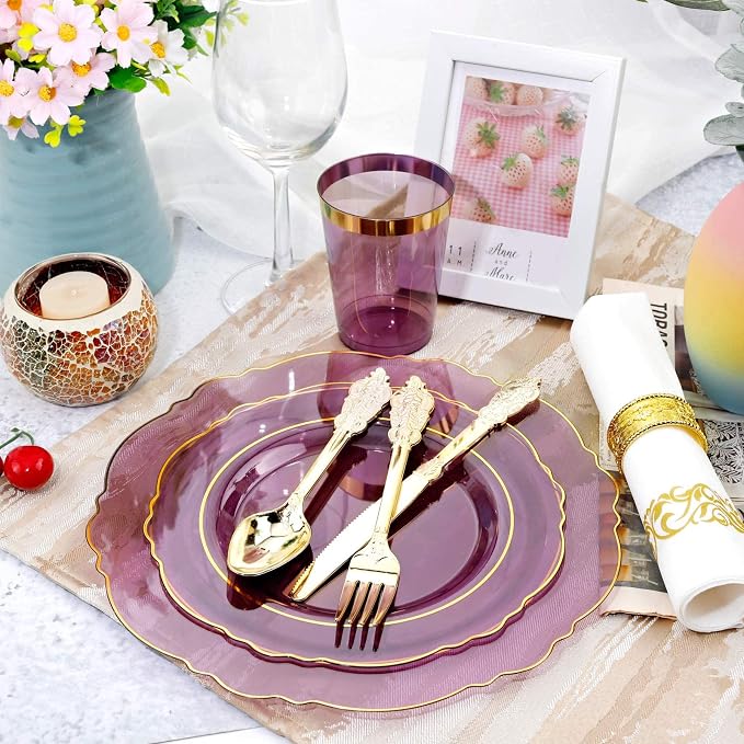 KIRE 210Pcs Purple Plastic Plates - Image 5