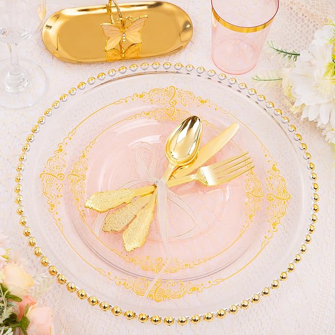175 Pcs Pink Gold Plates for Easter | Pink Party Plates Set for 25 Guests - Image 4