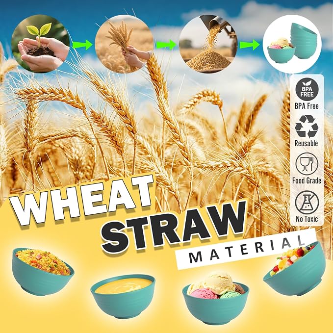 Wheat Straw Bowls 10 OZ, Unbreakable Ice Cream Bowls Set of 6, Reusable Mini - Image 6