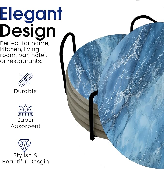 Blue Marble Round Coasters Set of 6 - Image 3