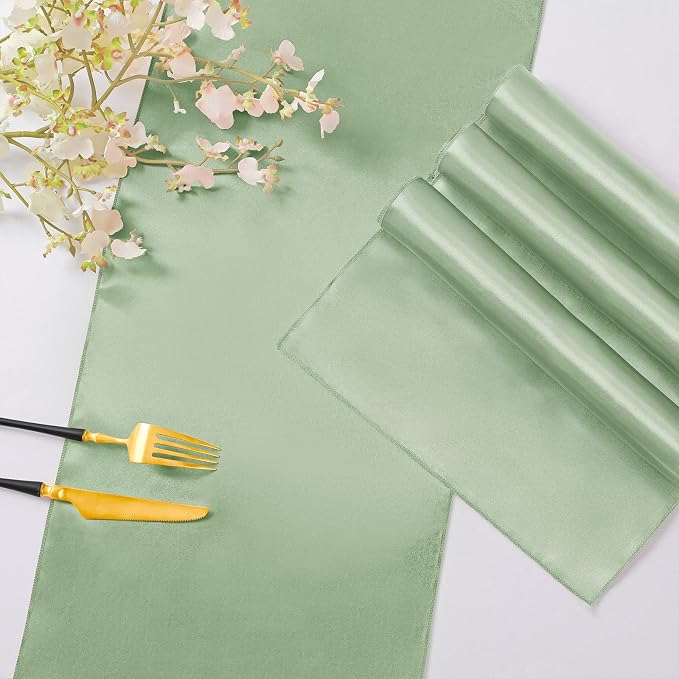 Horbaunal 12 Pack Sage Green Satin Table Runner 12 x 108 Inch | Smooth Table - Image 5