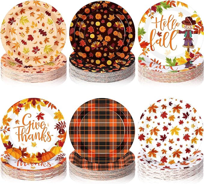 120 Pcs Fall Paper Plates 7 Inch Hello Fall Dessert Plates, Maple Leaves Dinner by Umigy