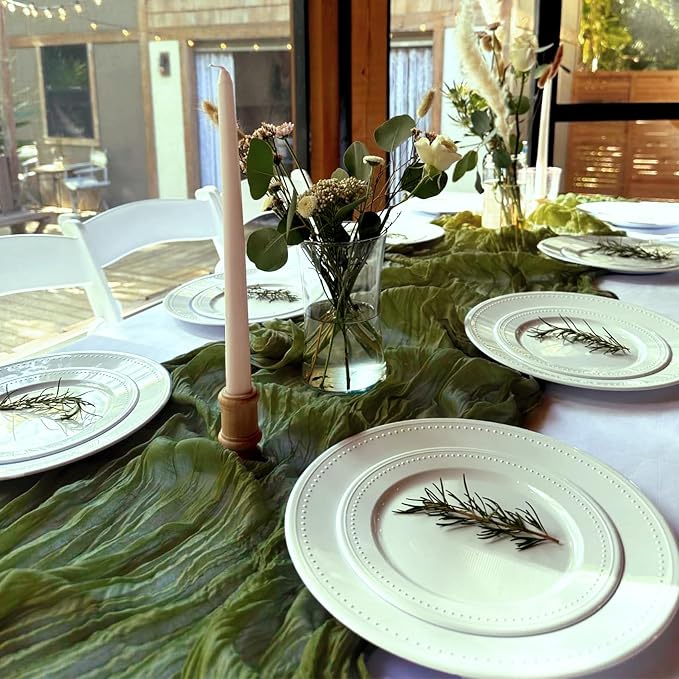 10 Pack Olive Green Cheesecloth Table Runner 6FT Boho Gauze Fabric Table Runner - Image 6