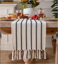 Caflife Boho Table Runner 90 Inchs Long Black and Beige, Cotton and Linen Woven by Caflife