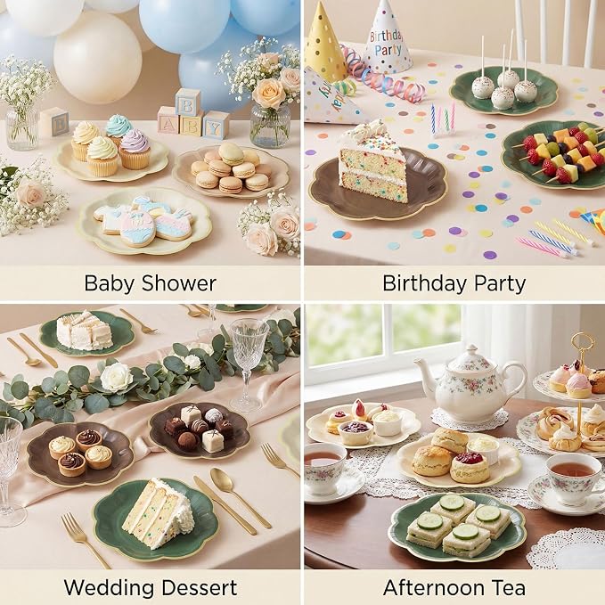 60 Pcs Woodland Baby Shower Party Plates 7 Inch Brown and Green Plates | Forest - Image 7