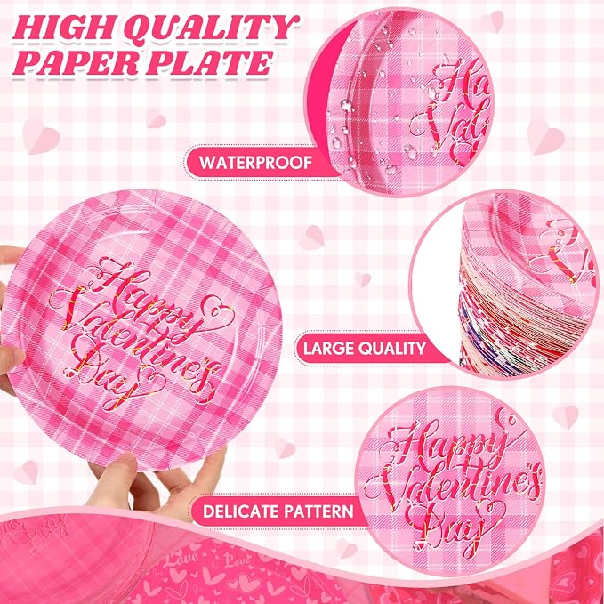 120 Pcs Valentines Party Plates 7 Inch Valentine's Day Paper Plates, Heart - Image 2