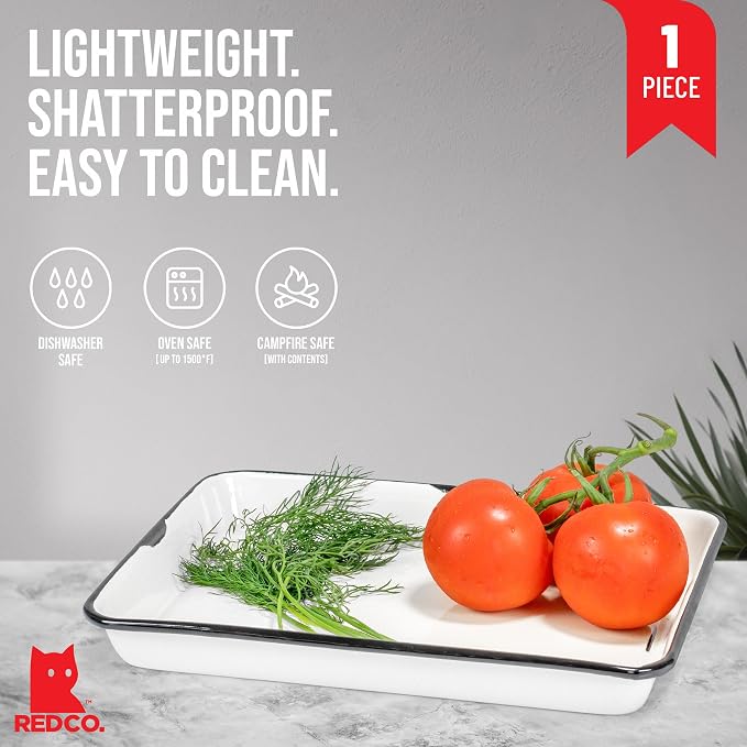Red Co. 11 x 9 Enamelware Metal Classic 2 Quart Rectangular Serving Tray - Image 2