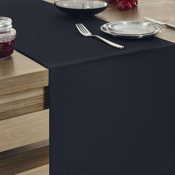 Basic Linen Style Table Runner, 14x36 Inch Dark Navy | Mitered Corner Design - Image 4