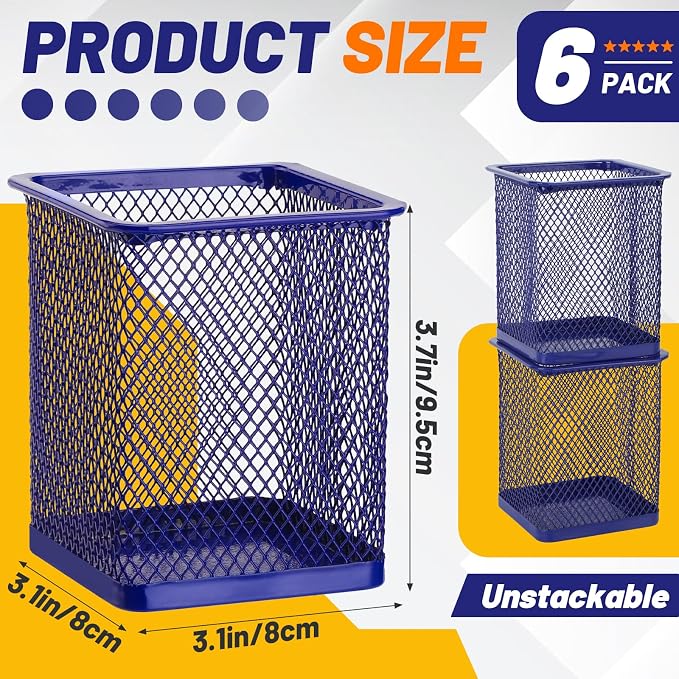 Segarty Pen Cup Holder, 6 Pack Square Dark Blue Pen Holder - Image 2