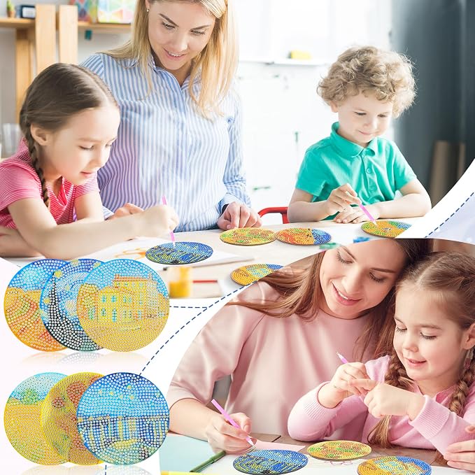 6 Pcs Boho Diamond Art Painting Coasters Holder Oil Paintings | Abstract - Image 6