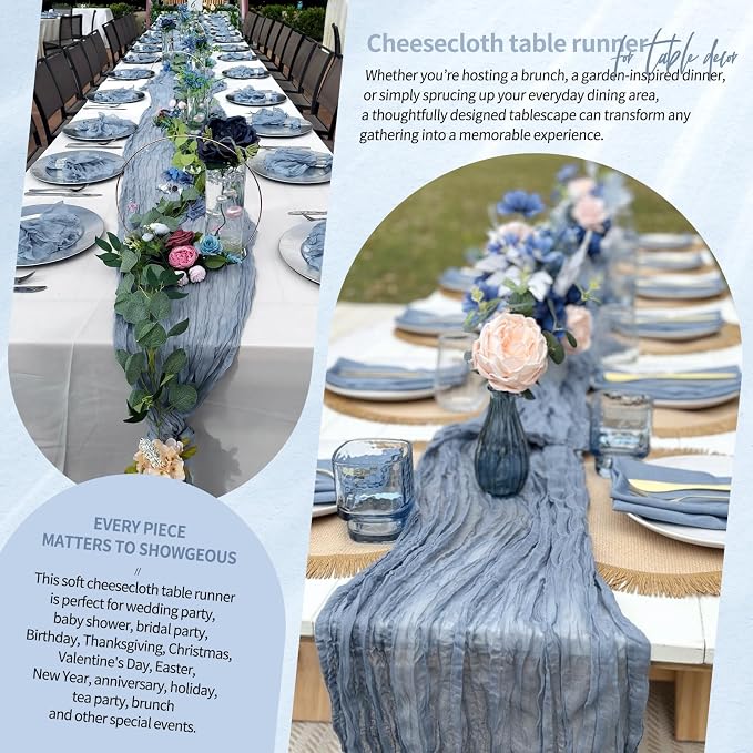 4 Pack Cheesecloth Table Runner 10FT Dusty Blue Table Runner Boho Gauze Cheese - Image 8