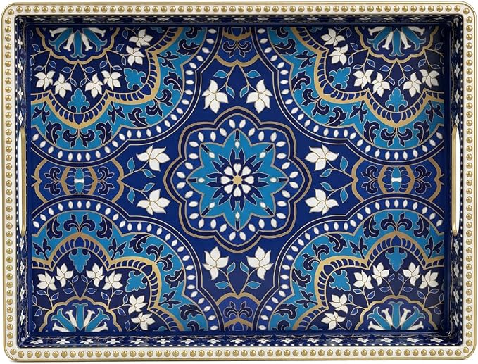 Boho Serving Tray with Handles, Large Rectangular Decorative Ottoman Tray with by UOEKCS