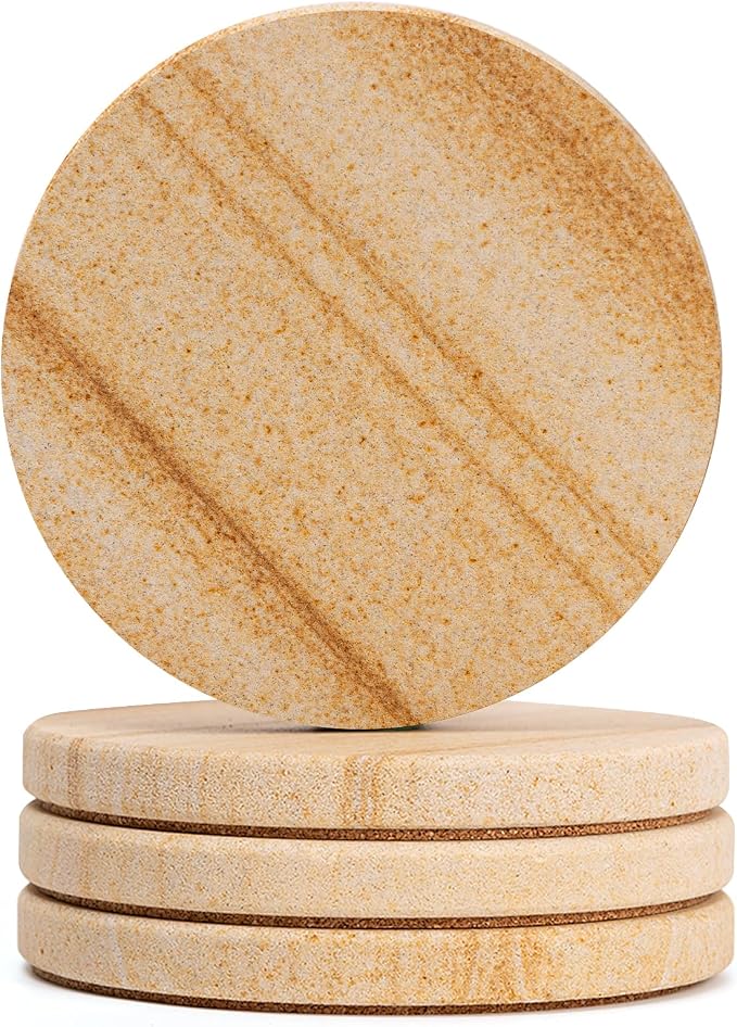 Natural Sandstone Coasters Set of 4, Heat Resistant, Scratch-Resistant by YONGHEE