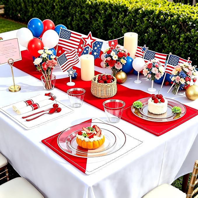 SUT 175 Pcs Red and Clear Plastic Dinnerware Set - Image 5