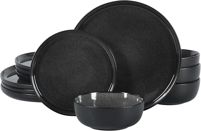 Gibson Elite Tahoe Sunset 12 Piece Stoneware Reactive Glaze Ceramic Plates and by GibsonHomewares