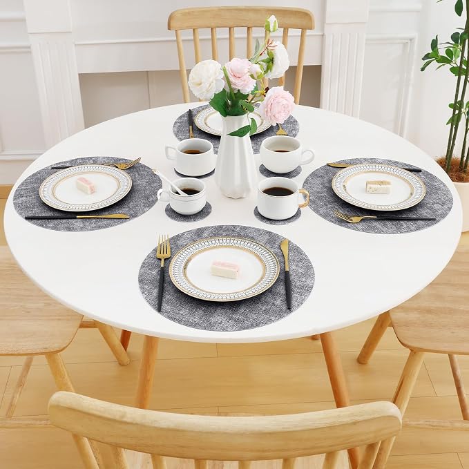 Homaxy Round Faux Leather Placemats and Coasters, Wipeable Place Mats, - Image 8
