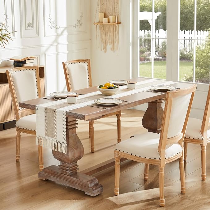 Macrame Style Bicolor Stitching Table Runner 14x48in Taupe | Woven Boho Table - Image 2