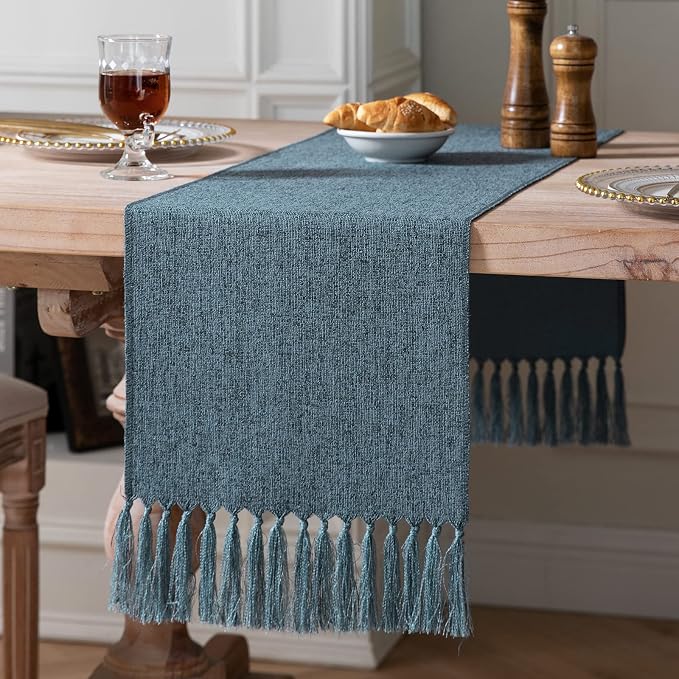 Blue Table Runners 72 Inches Long, Burlap Linen Style Rustic Farmhouse Table by ZEEMARTONLINE