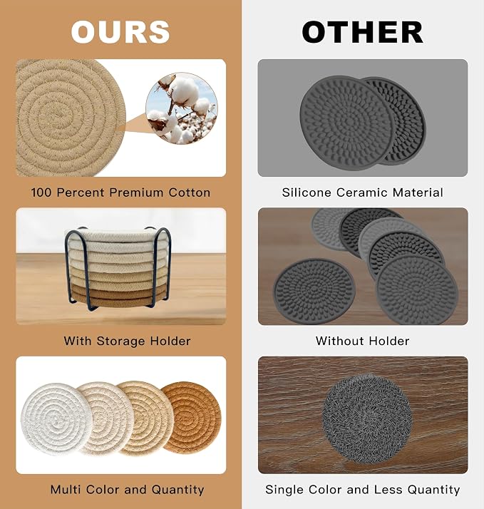 8 Pcs Drink Coasters with Holder, Coasters - Image 3