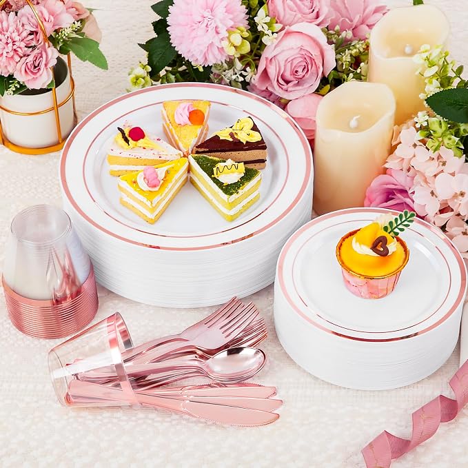 WELLIFE 300 PCS Rose Gold Disposable Dinnerware Set - Image 3