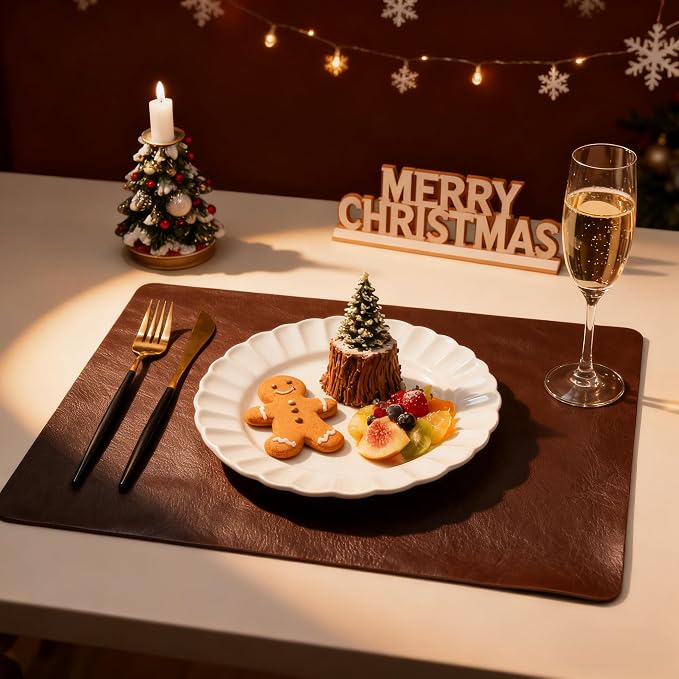 Placemats Set of 8, DOLOPL Reversible Dual-Color Faux Leather Place Mats - Image 2