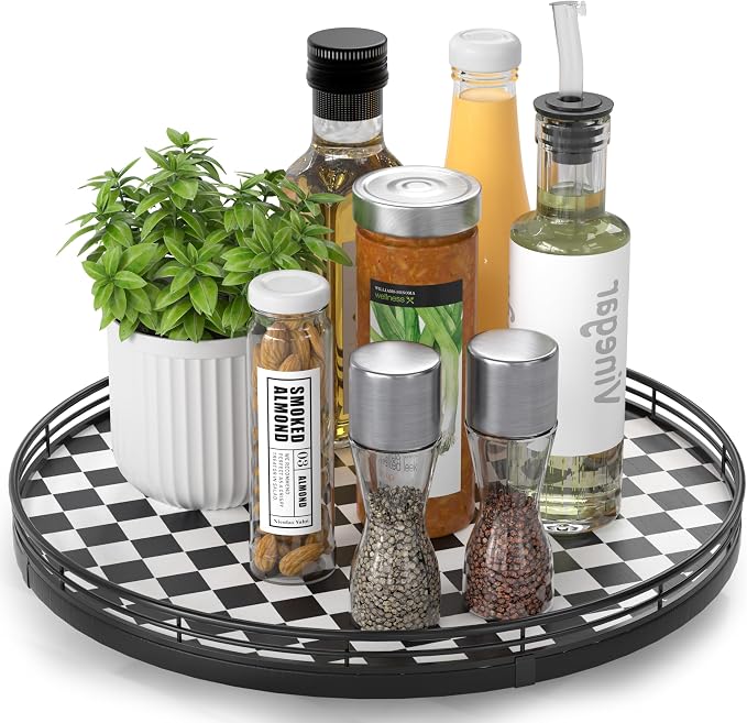 AMH 13-Inch Black and White Checkerboard Lazy Susan by AMH
