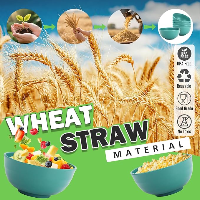 60 OZ Large Salad Bowls, Wheat Straw Camping Bowl Set of 6, Unbreakable Plastic - Image 4