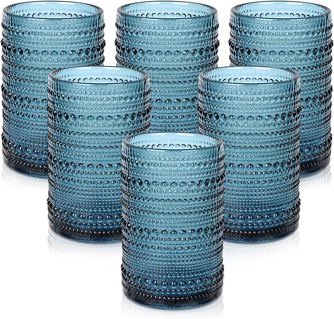 ZMOWIPDL Drinking Glasses Set of 6, 15 oz Blue Hobnail Glass Cups | Vintage by ZMOWIPDL