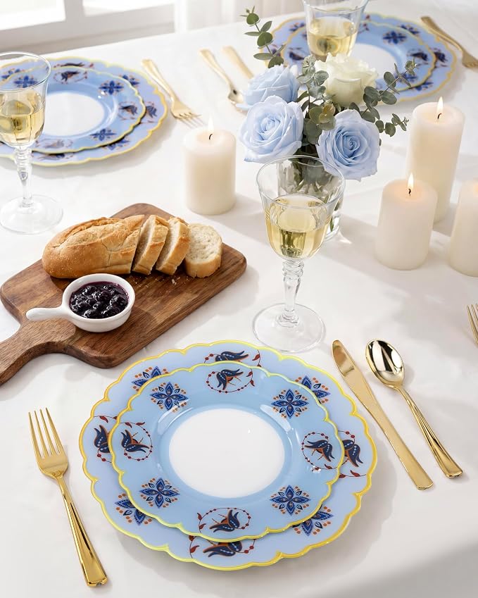 Morejoy 60Pcs Floral Plastic Disposable Plates Set - Image 6