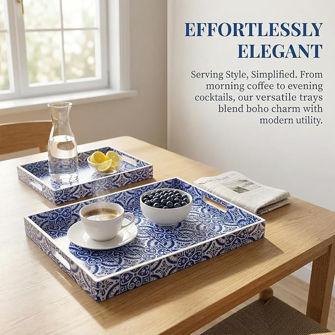 2 Pack Serving Tray with Handles, Rectangular Decorative Trays - Image 6