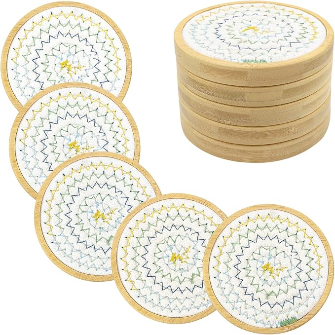 Eykao 5 Pack Bamboo Wood Drink Coasters, 4.3 Inch Round Coasters by Eykao