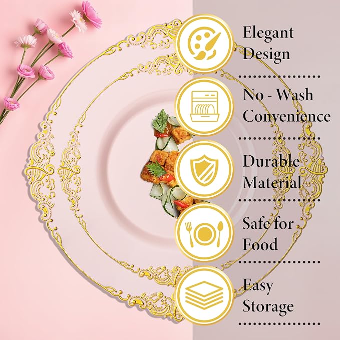 Nervure 100Pcs 7.5'' Pink Plastic Plates, Disposable Plates - Image 6