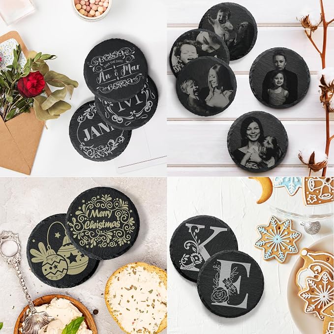 36 Pieces Slate Coasters Bulk, 4 Inch Round Rustic Black Stone Drinks Coasters - Image 9