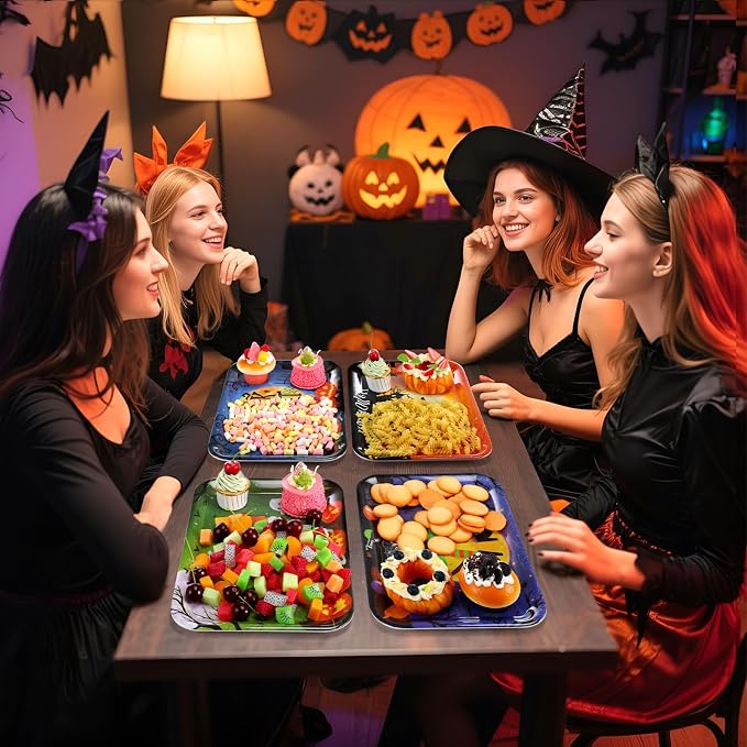 Vesici 4 Pcs 13 x 10 Inch Halloween Serving Trays Set Witch Haunted House Ghost - Image 5