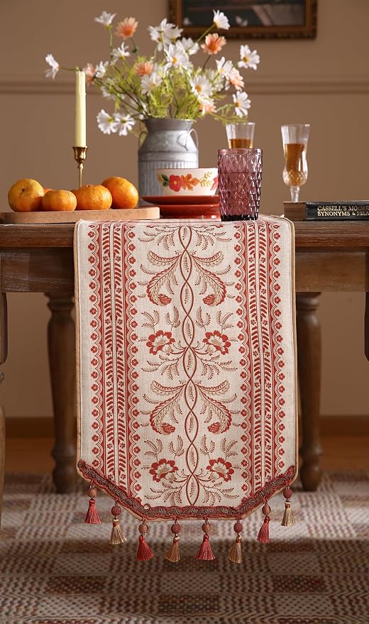 Designer Vintage Linen Long Table Runner, Floral Pattern, Dining Table - Image 7