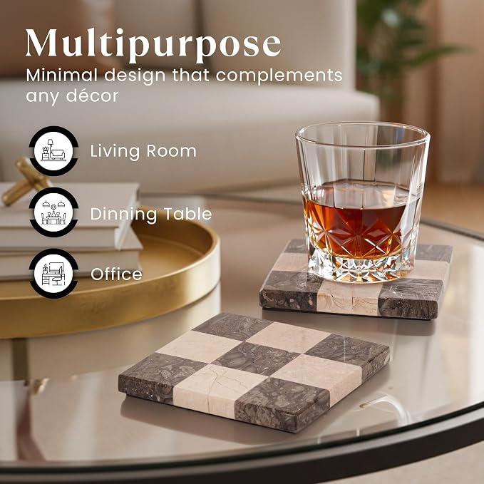 Marble Coasters Set of 4, Oceanic & Verona Handmade 4 inch Square Stone Coaster - Image 5