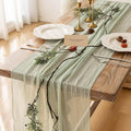 6Pcs Sage Green Cheesecloth Table Runner 120 Inches by KEKETOARRANGE