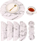Marble Round Placemats and Coasters, Faux Leather Waterproof Table Mats by JOVONO